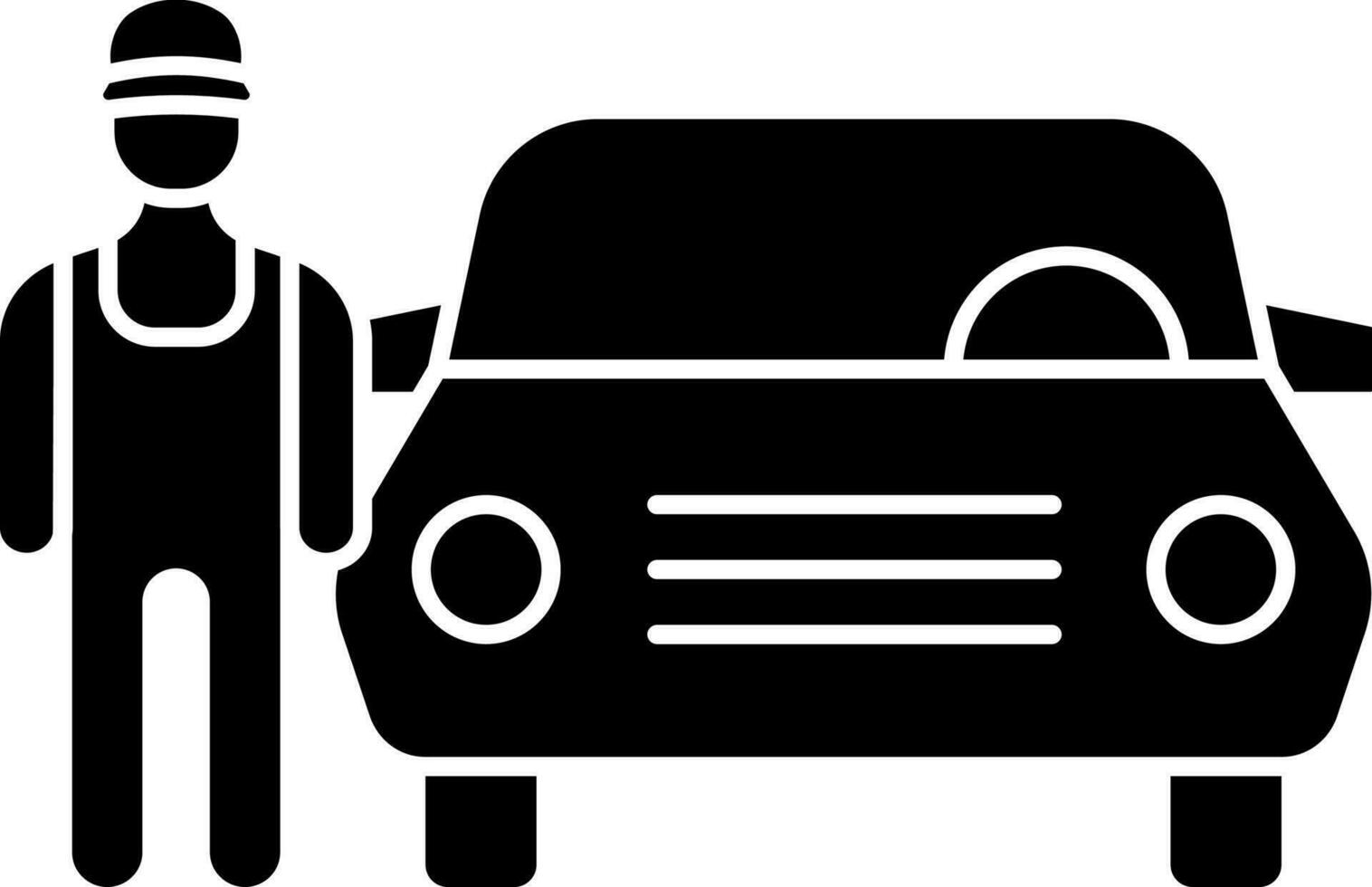 Car With Mechanic Icon In Black and White Color. vector