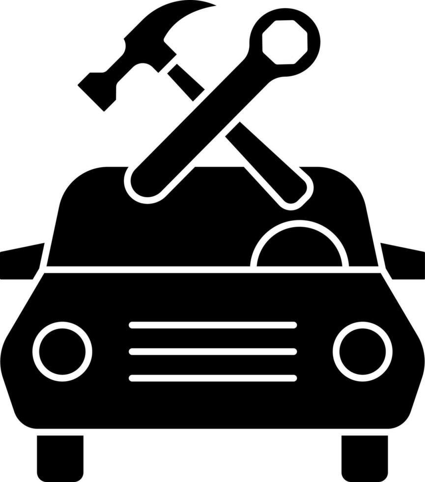 Car Service Or Repairing Icon In Black And White Color. vector