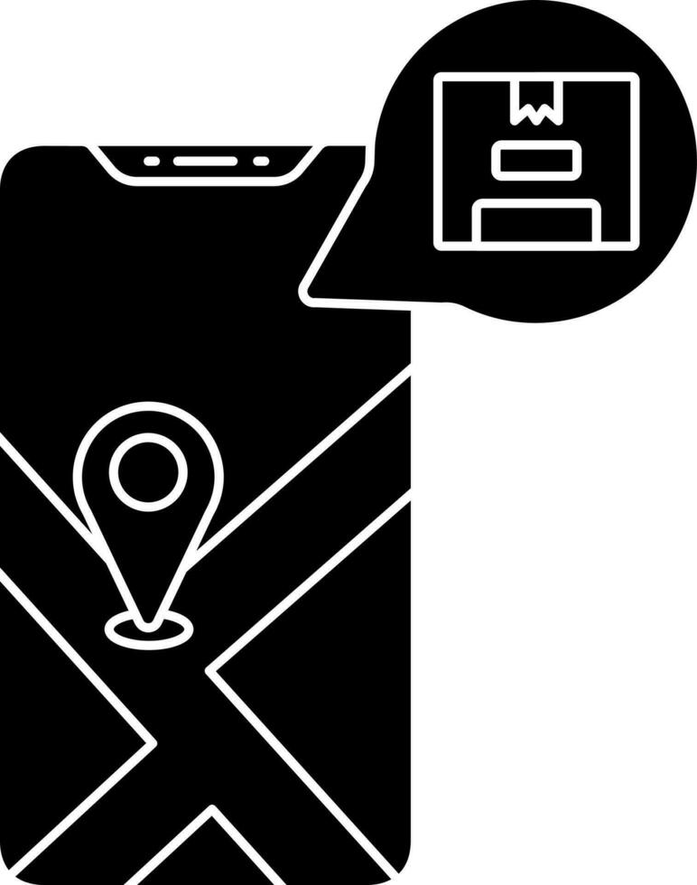 Black and White Online Parcel Tracking In Smartphone Icon. vector