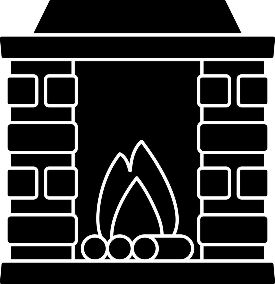 Flat Style Fireplace Icon In Black And White Color. vector