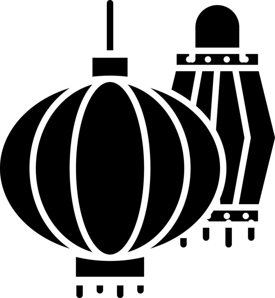 Black and White Chinese Lantern Icon Or Symbol. vector