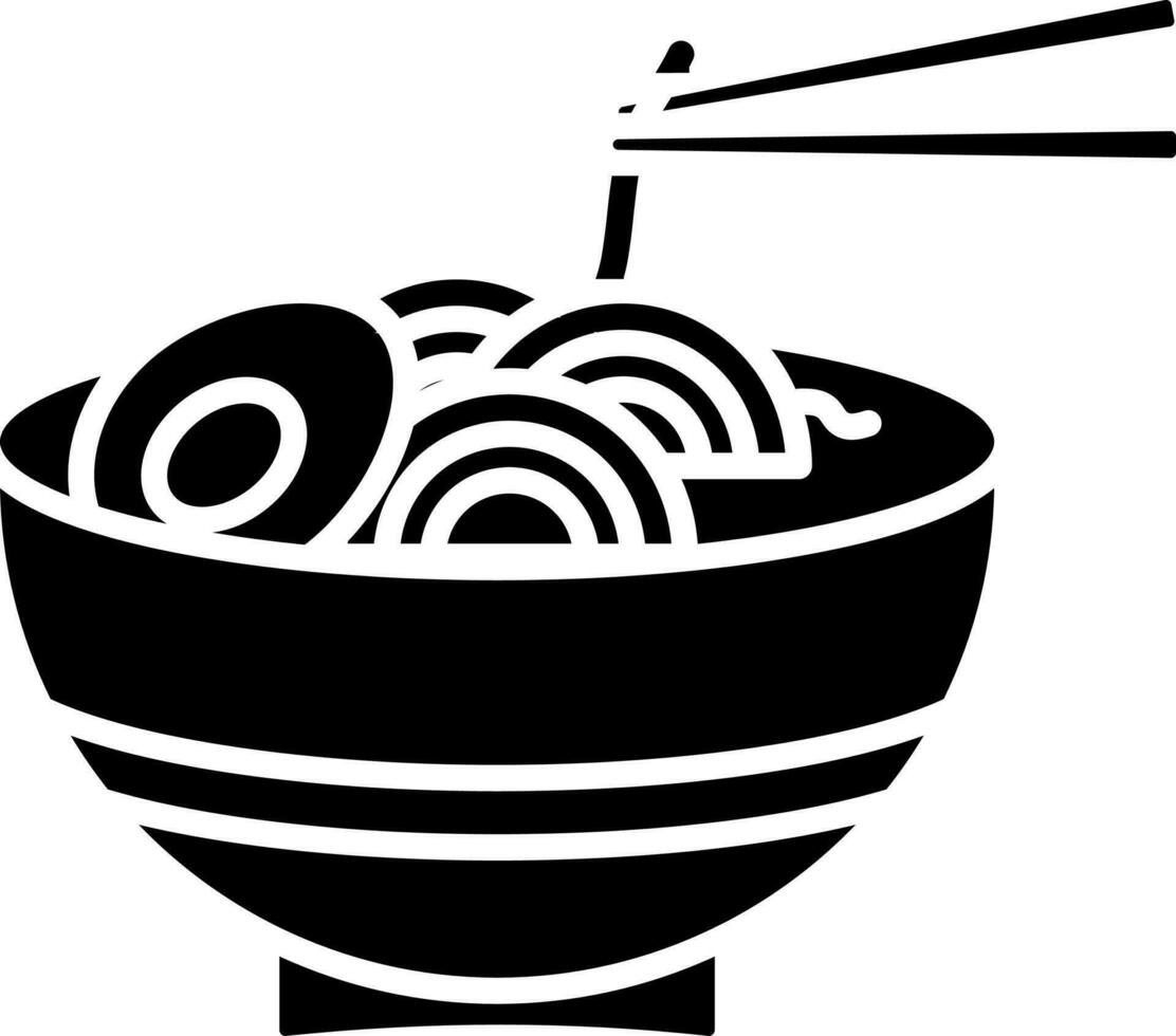 Black and White Noodles Bowl Icon Or Symbol. vector