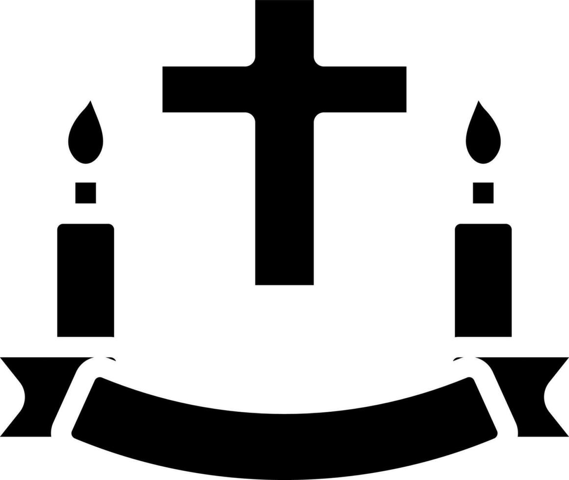 Black and White Illustration Of Christian Cross With Candles Icon. vector