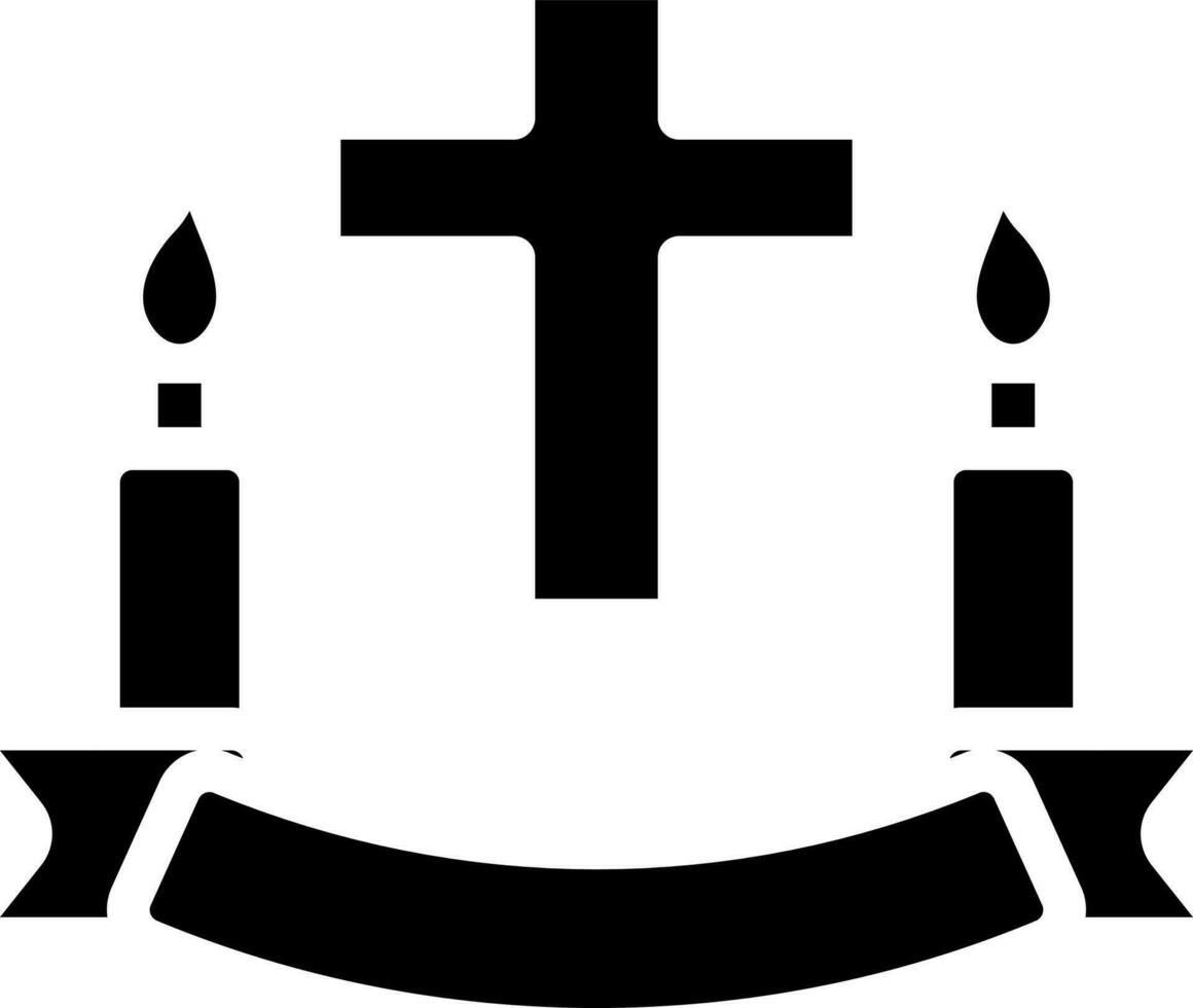 Black and White Illustration Of Christian Cross With Candles Icon. vector