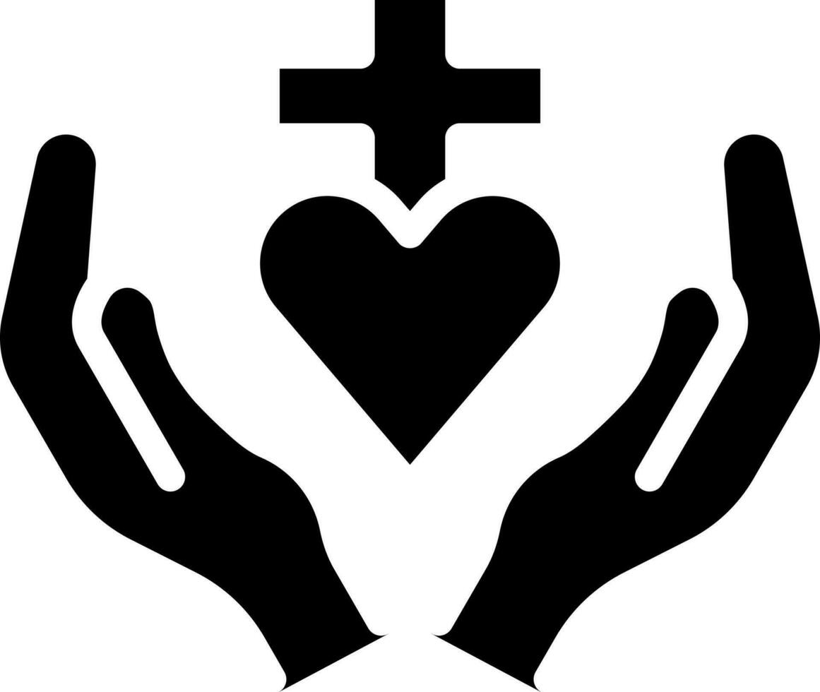 Christian Cross With Praying Hands Icon In Black and White. vector