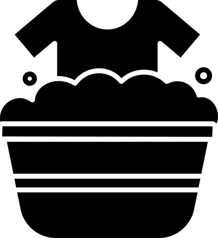 Cloth Washing Tub Icon In Black and White Color. vector