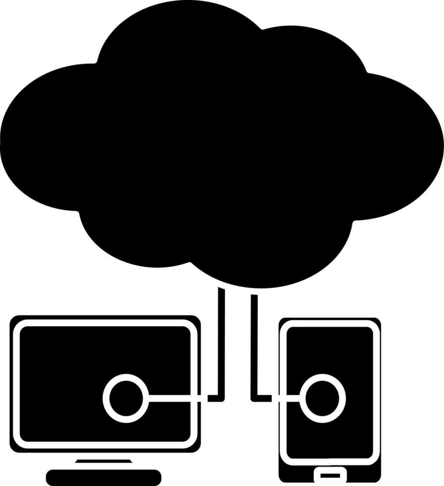 negro y blanco nube conectado dispositivos icono o símbolo. vector