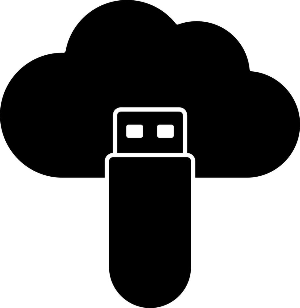 Illustration Of Cloud USB Icon In Black and White Color. vector