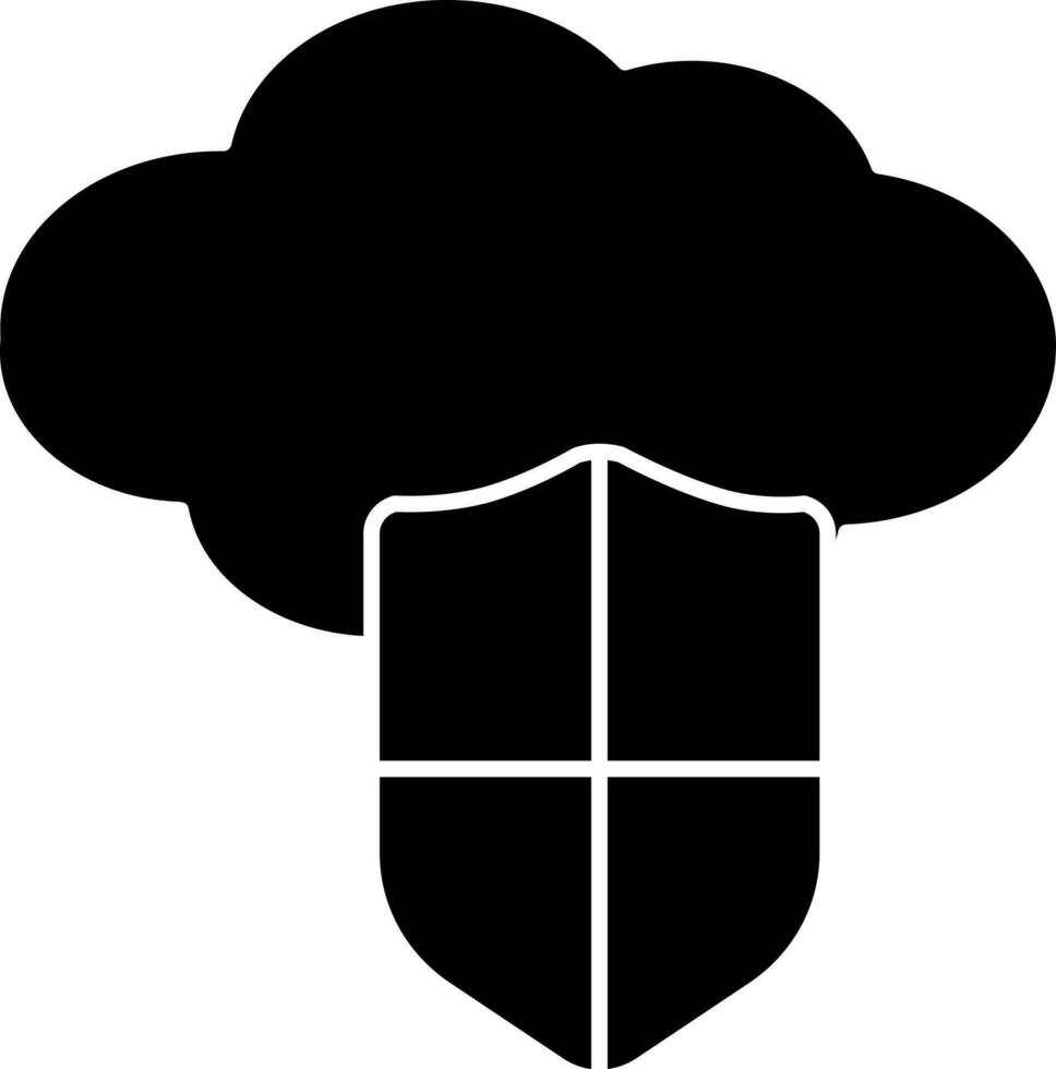 Cloud Shield Icon In Black And White Color. vector