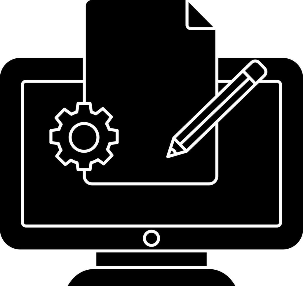 computadora administración icono o símbolo en negro y blanco color. vector