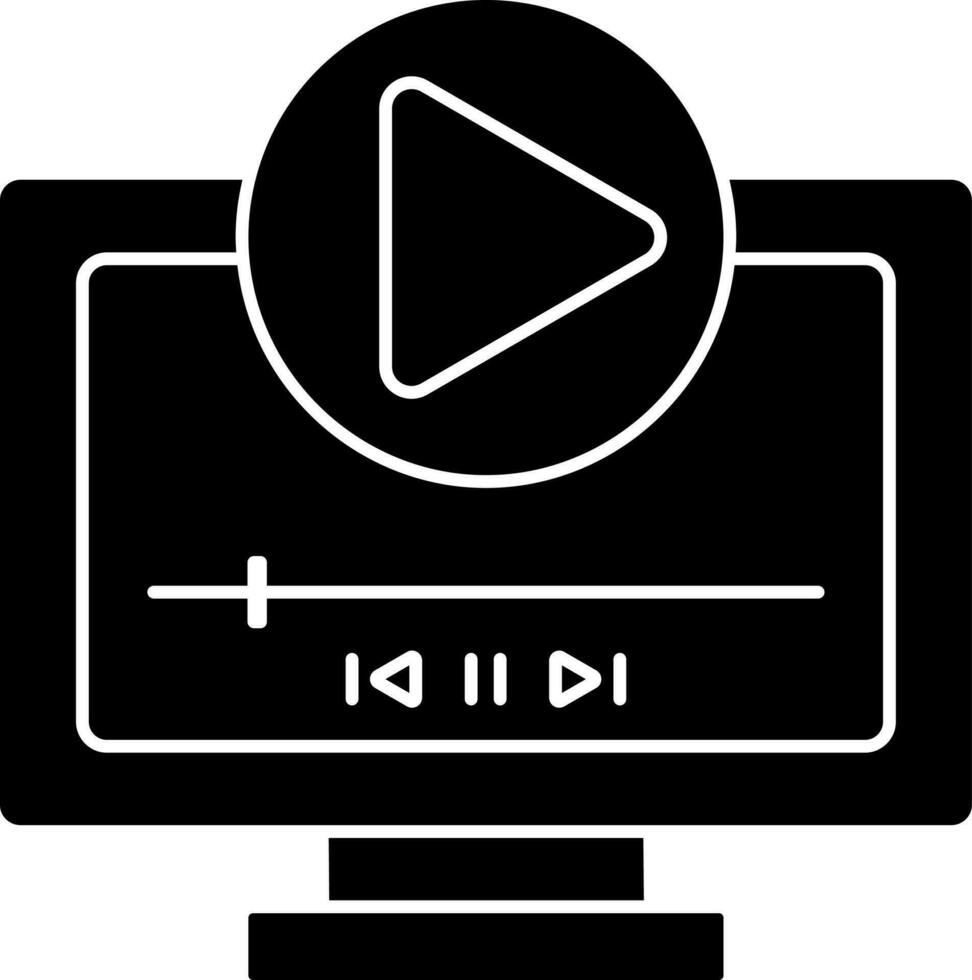 Black and White Video Play In Monitor Icon Or Symbol. vector