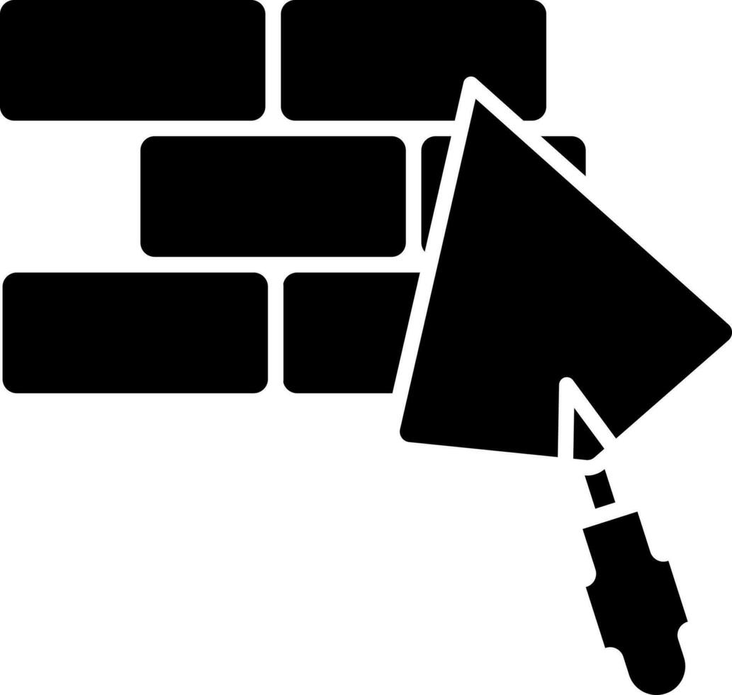 Brick Wall With Shovel Icon In Glyph Style. vector