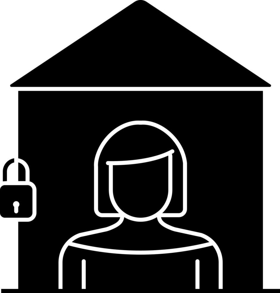 Black and White Female Locked In Home Flat Icon Or Symbol. vector