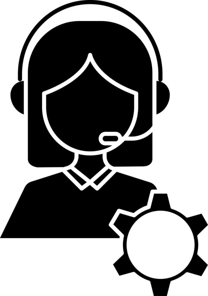 Female Customer Service Or Setup Icon In Black and White Color. vector
