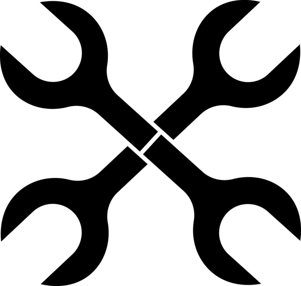 Black and White Double Wrench Icon Or Symbol. vector