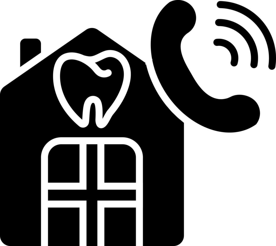 dental clínica con teléfono icono en negro y blanco color. vector