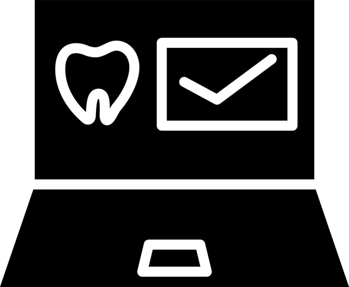 Black and White Color Tooth Checkup In Laptop Icon.. vector