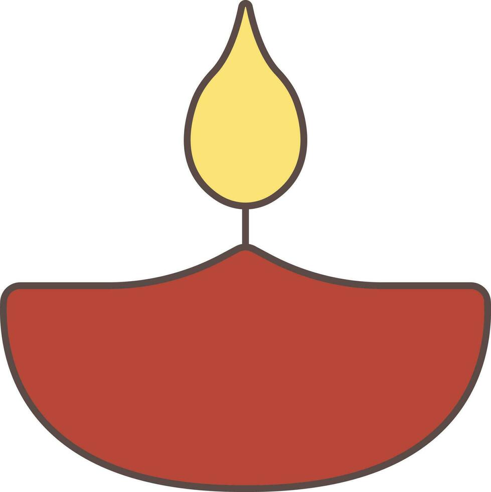 Burning DiyaOil Lamp Flat Icon In Brown And Yellow. vector