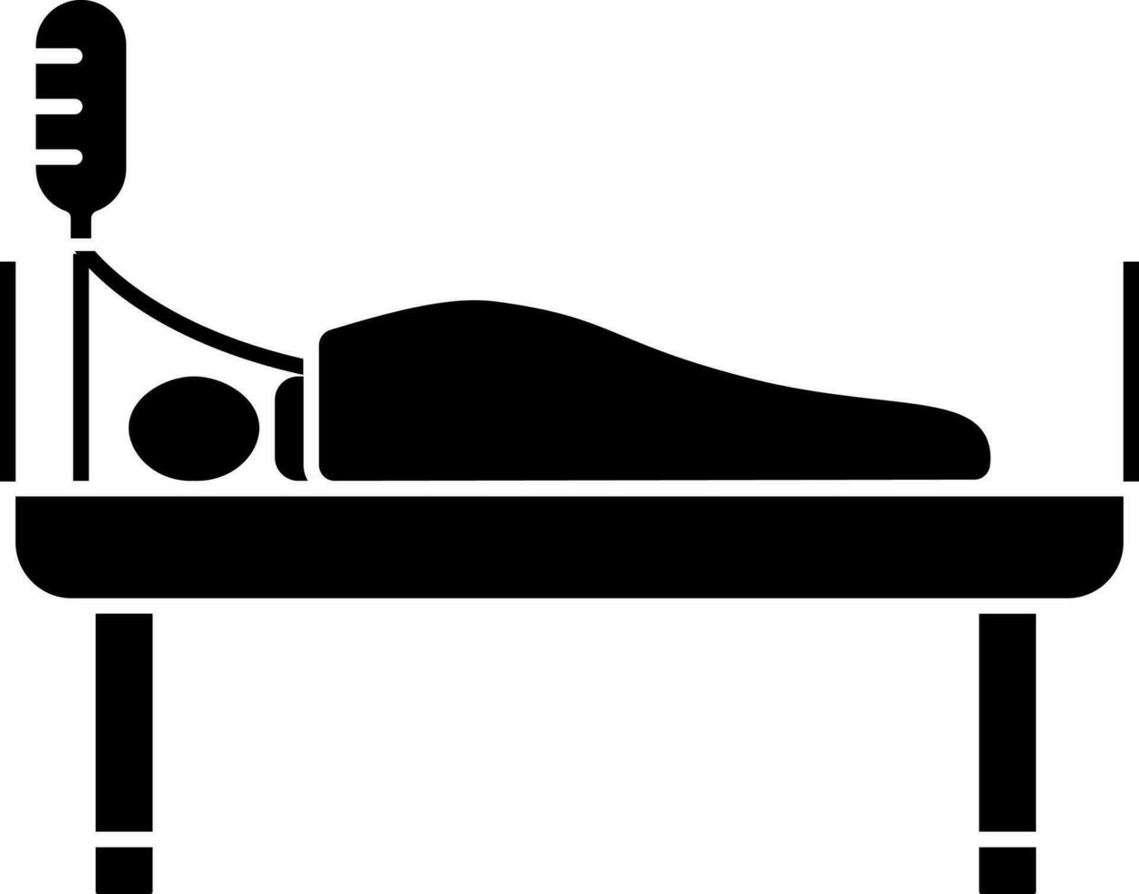 paciente en cama en un goteo icono en negro y blanco color. vector