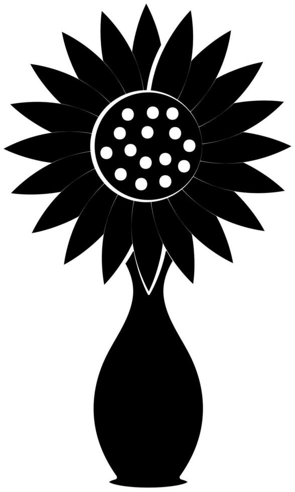 Black and White Color Sunflower In Vase Icon. vector