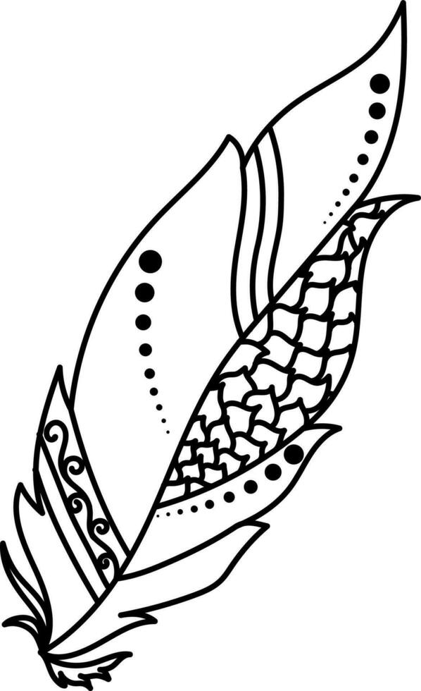 Black line art illustration of a feather. vector