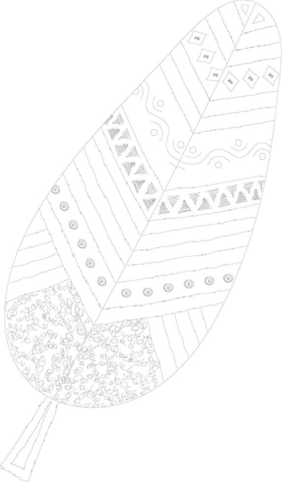 Black line art feather in boho style. vector