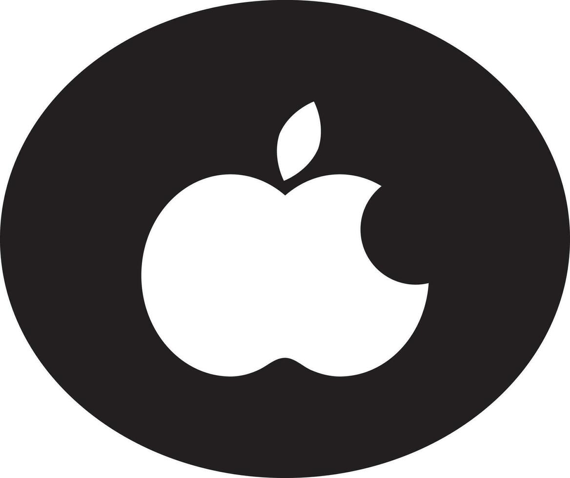 White apple logo on black circle. vector