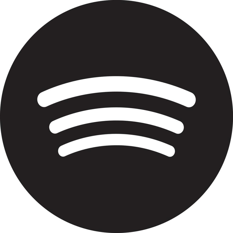 Black and White spotify logo. Glyph icon or symbol. vector