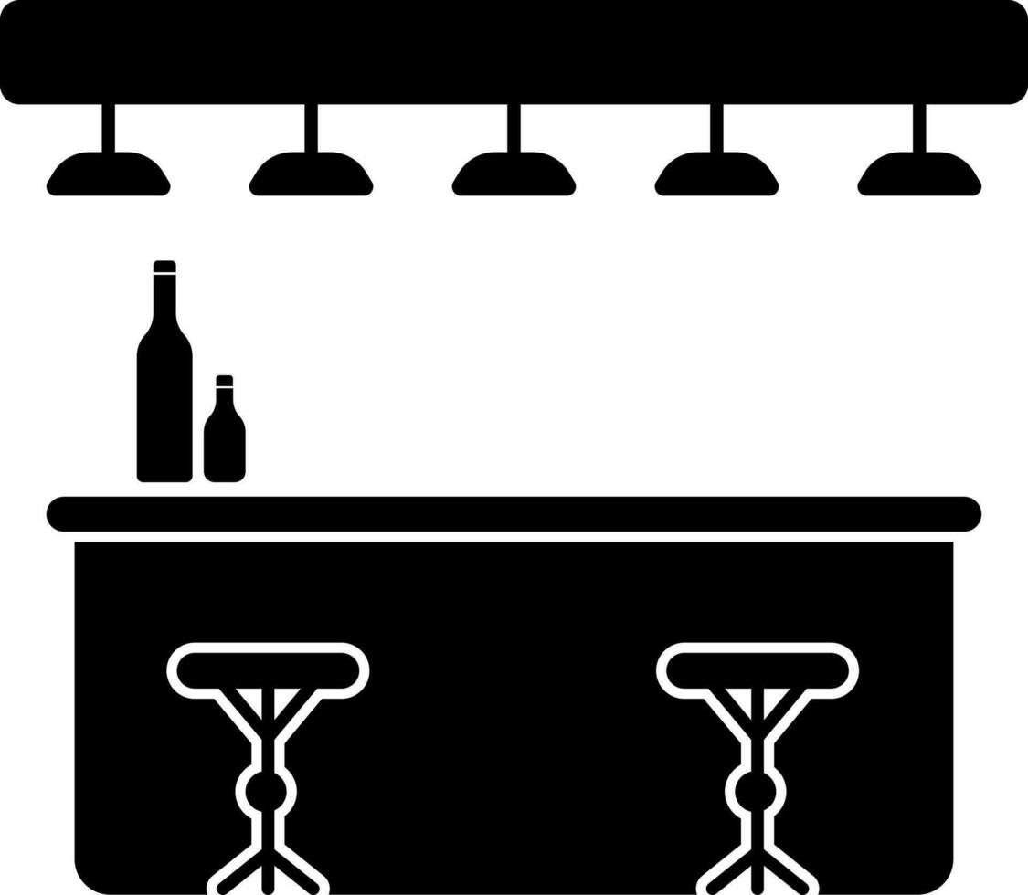 Bar counter with stools icon in Black and White color. vector