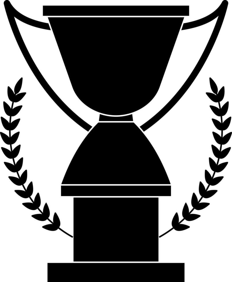 Laurel wreath decorated black trophy cup. vector