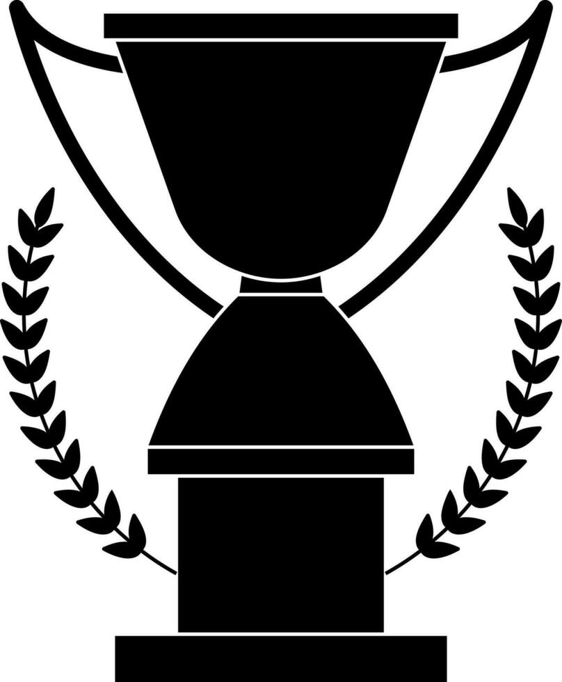 Laurel wreath decorated black trophy cup. vector