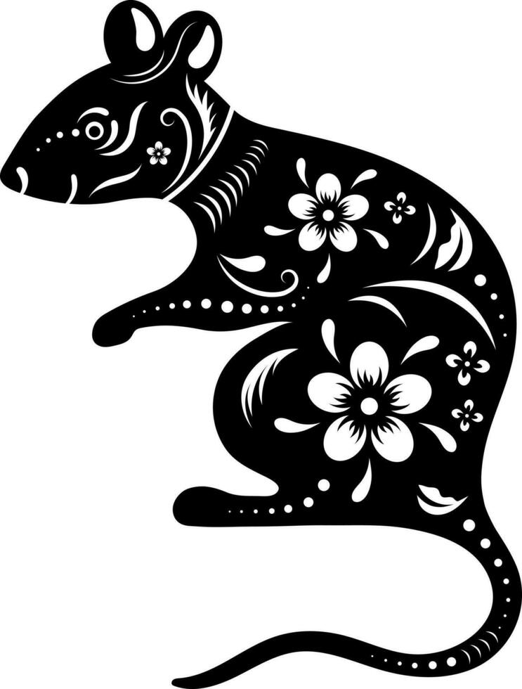Chinese zodiac rat icon in Black and White color. vector