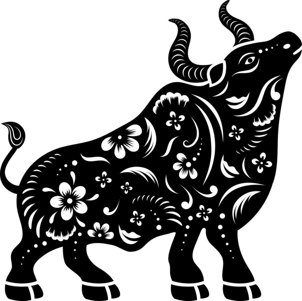 Chinese zodiac OX animal icon in Black and White color. vector