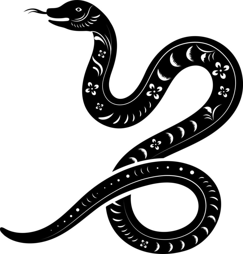 Black and White illustration of zodiac snake icon. vector