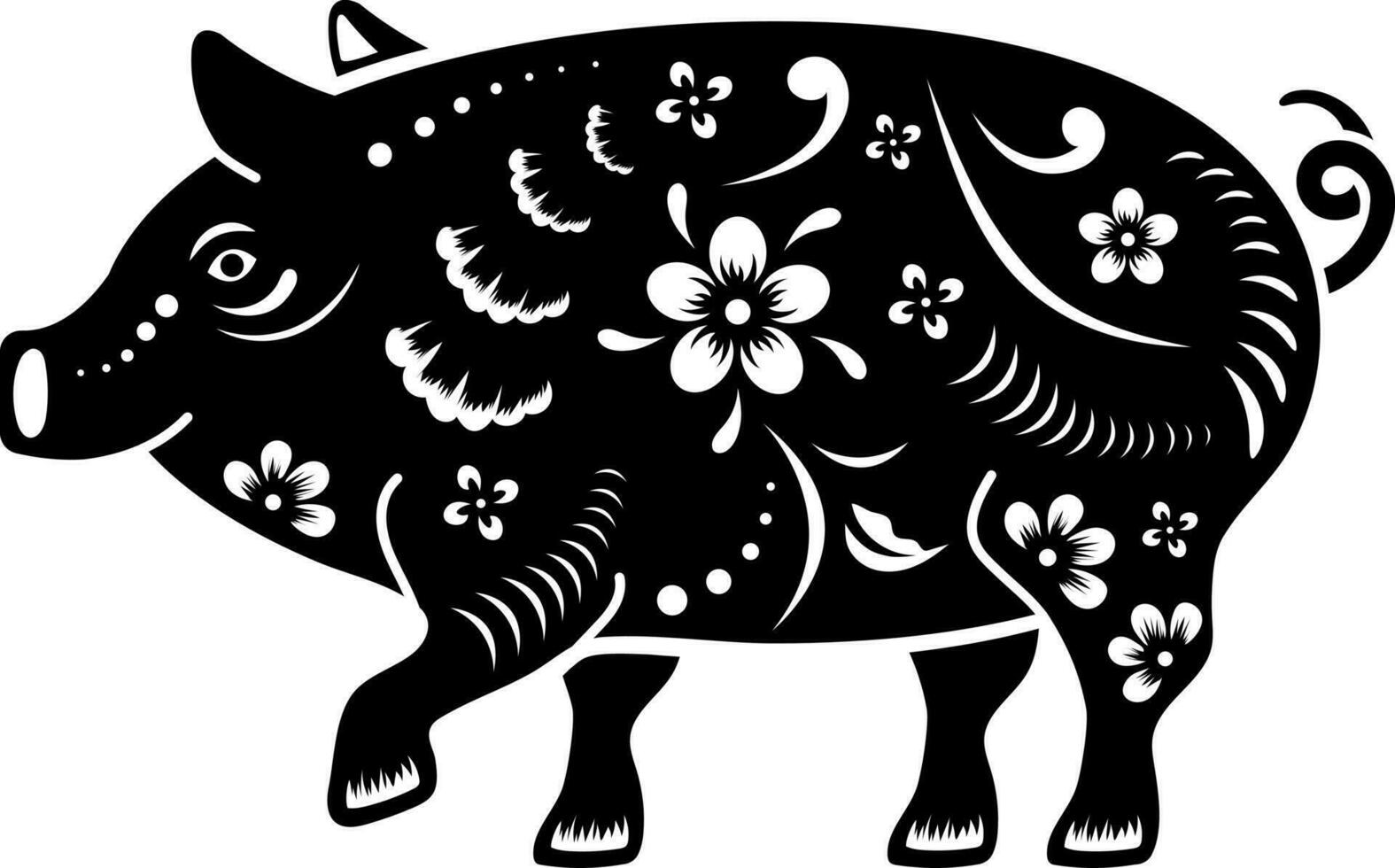 Black and White illustration of chinese zodiac pig icon. vector