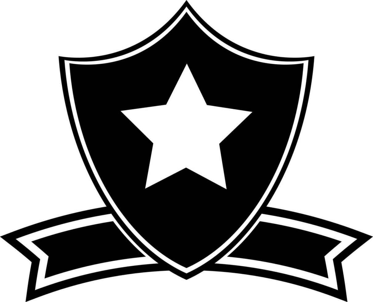 Black and White star decorated shield badge with ribbon. vector