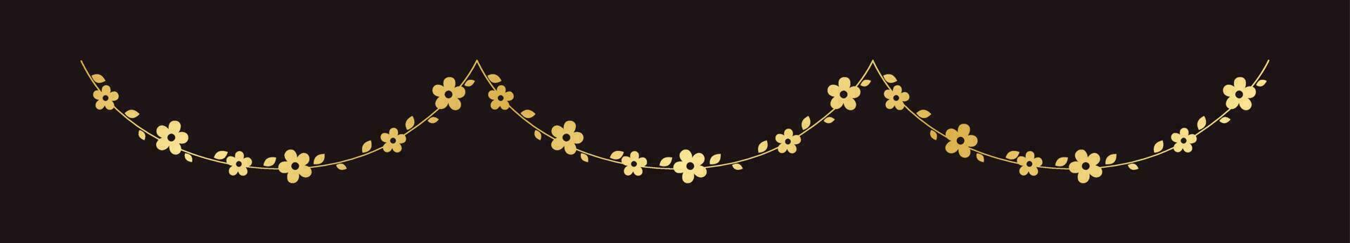 Golden hanging flower garland vector illustration. Simple gold floral botanical design elements for spring.