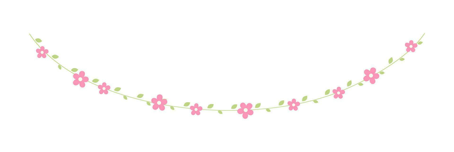 colgando vides con rosado flores guirnalda vector ilustración. sencillo mínimo floral botánico diseño elementos para primavera.