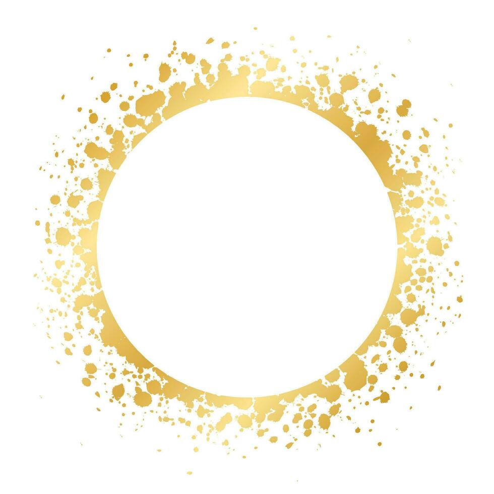 Abstract Round Gold Ink Splatter Frame. Golden foil spray border template. vector