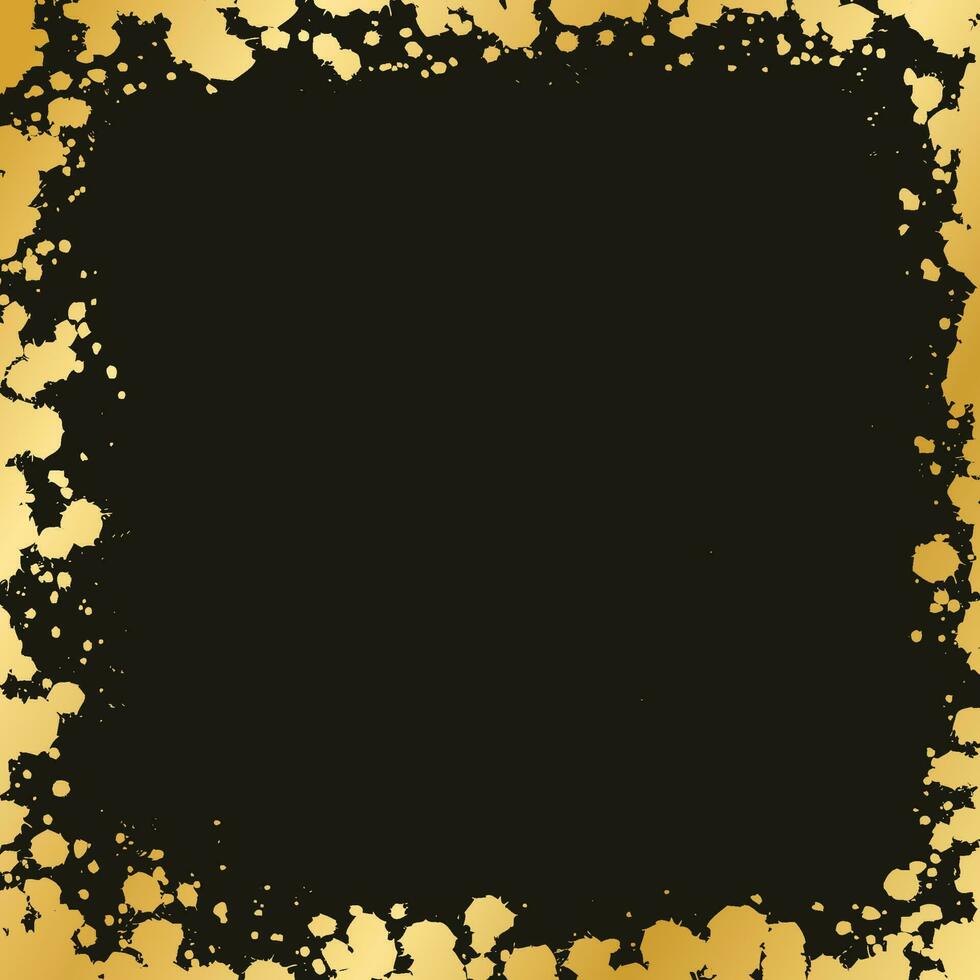 Abstract Square Gold Ink Splatter Frame. Golden foil spray border template. vector