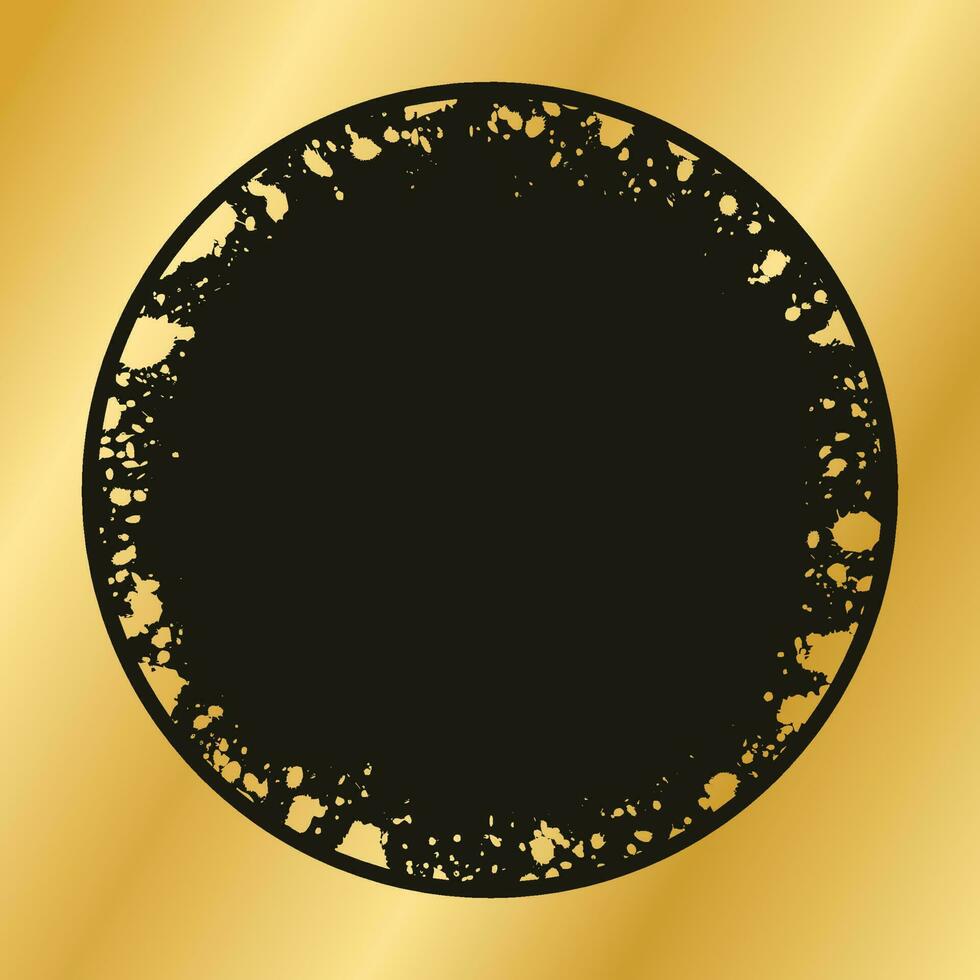 Abstract Round Gold Ink Splatter Frame. Golden foil spray border template. vector