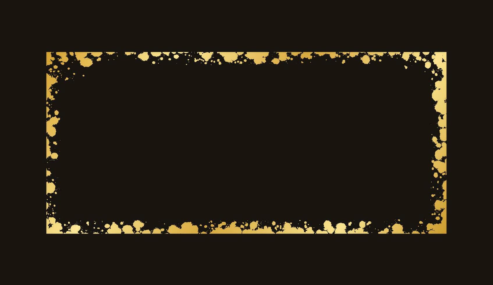 Abstract Rectangle Gold Ink Splatter Frame. Golden foil spray banner border template. vector