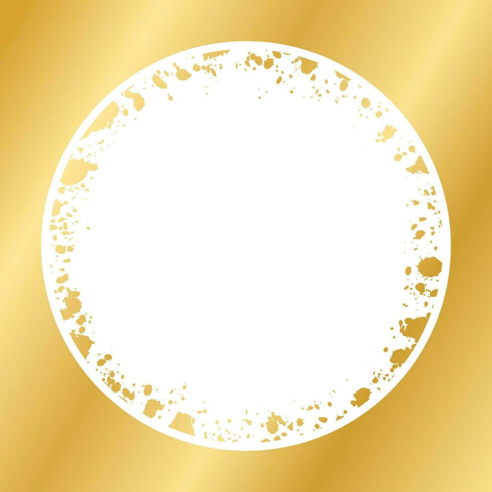 Abstract Round Gold Ink Splatter Frame. Golden foil spray border template. vector
