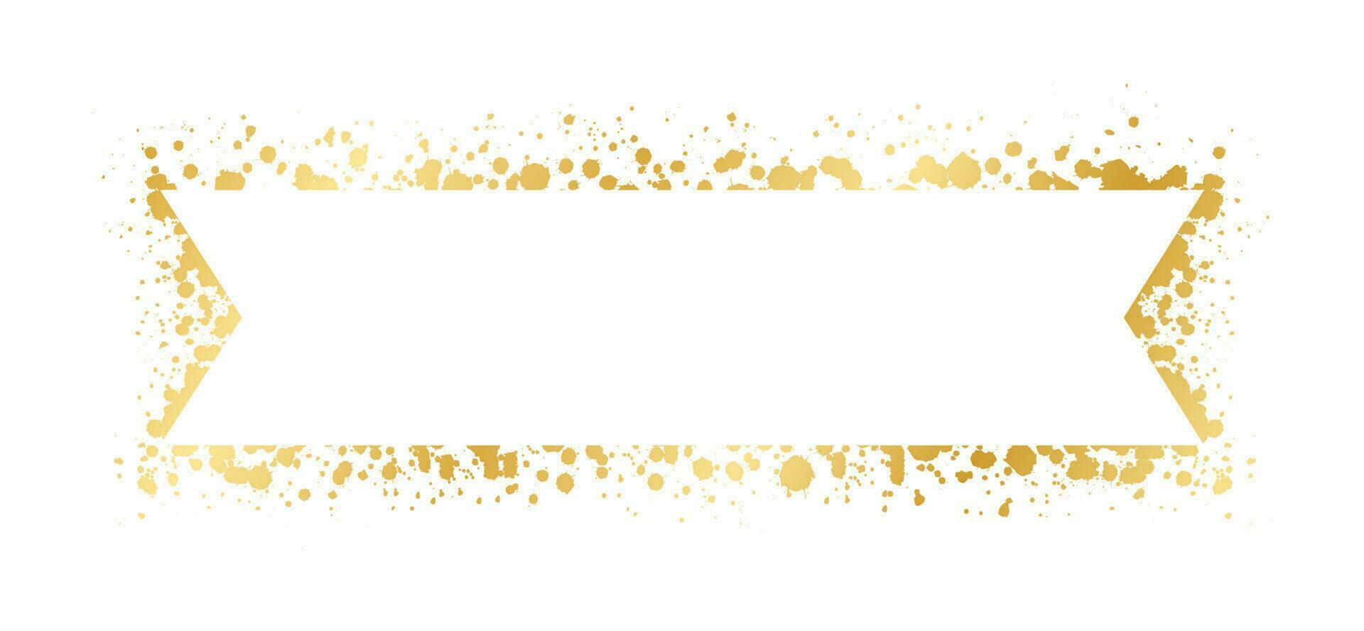 Abstract Gold Ink Splatter Ribbon Banner Frame. Golden foil spray banner border template. vector