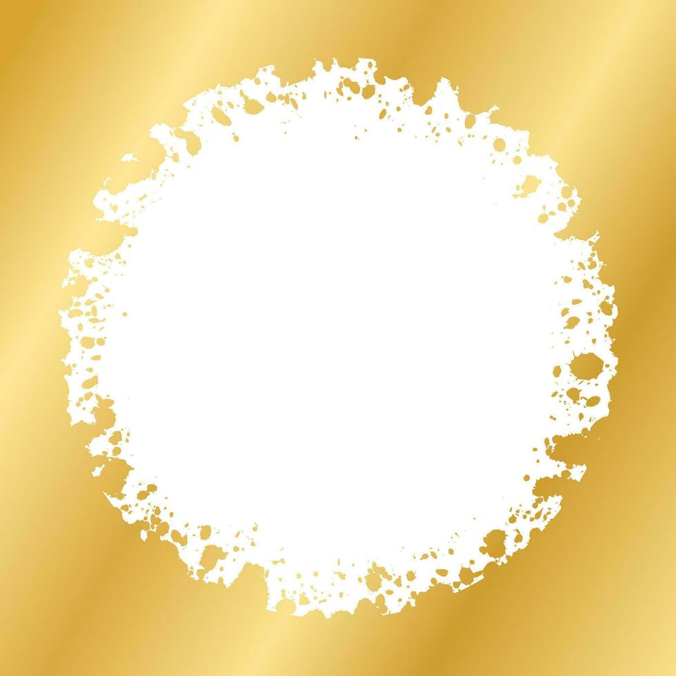 Abstract Round Gold Ink Splatter Frame. Golden foil spray border template. vector