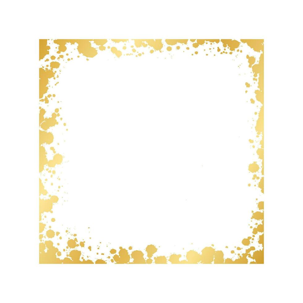 Abstract Square Gold Ink Splatter Frame. Golden foil spray border template. vector