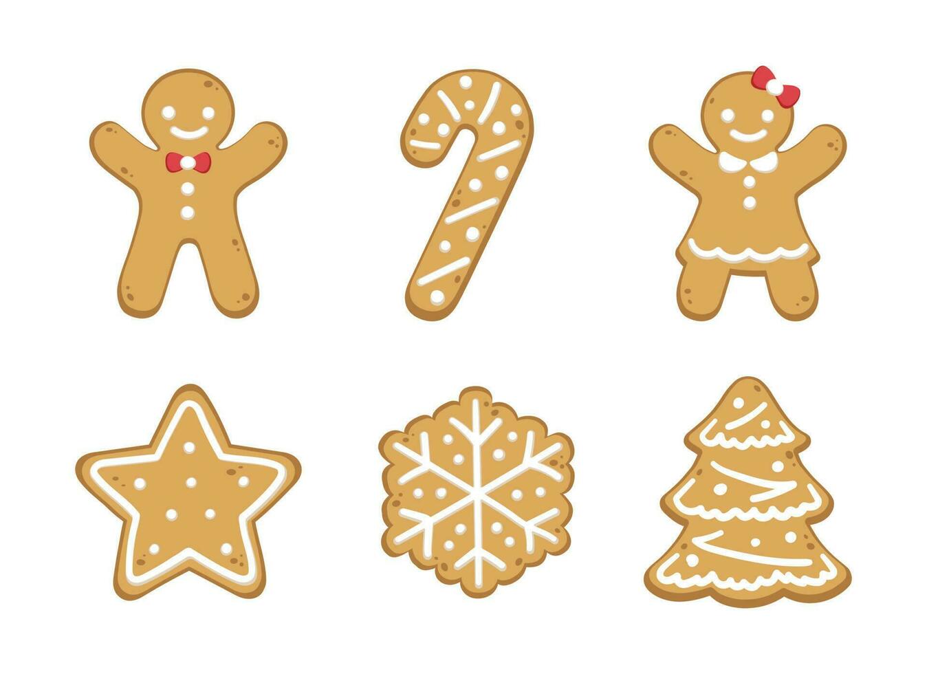 Set of cute gingerbread cookies for christmas. Isolated on white background. Vector illustration.