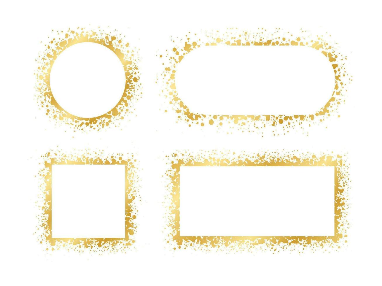 Abstract Gold Ink Splatter Frame Set. Golden foil spray geometric border template. vector