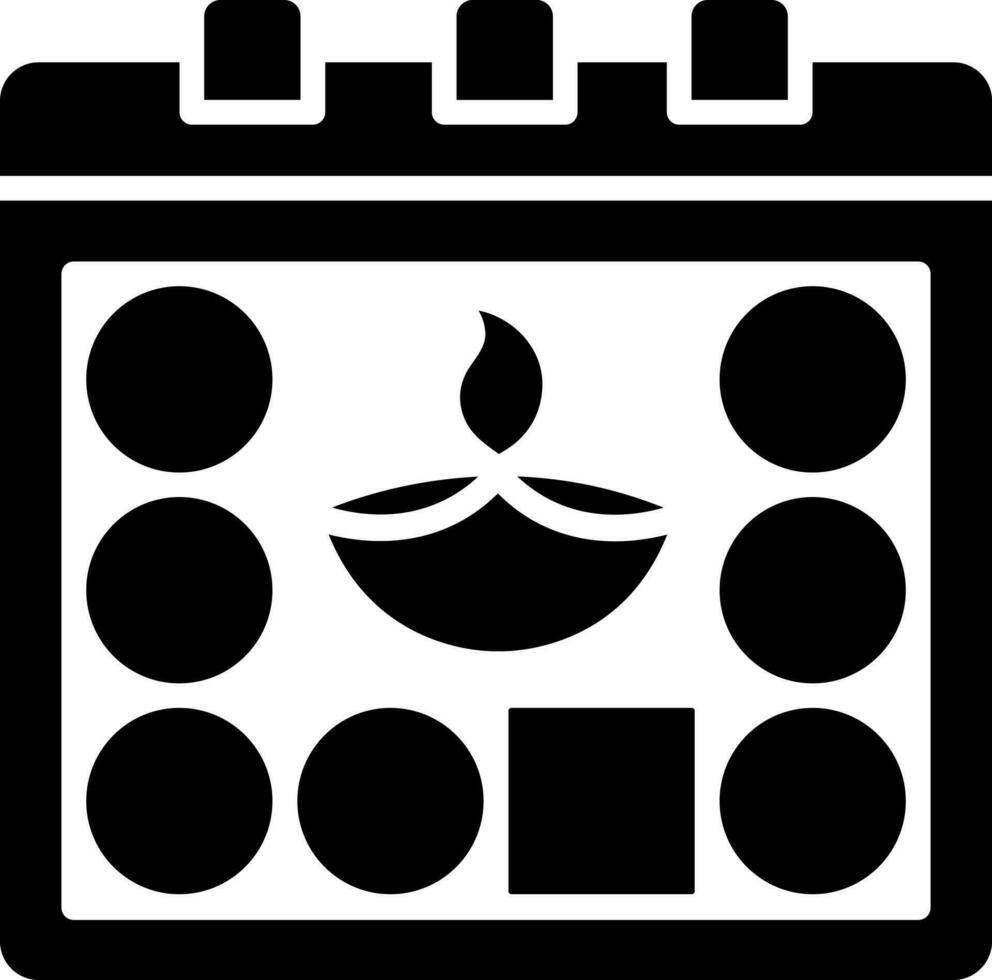 Black and White illustration of calendar icon for Diwali concept. vector