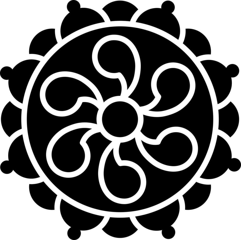negro y blanco mandala floral icono en plano estilo. vector